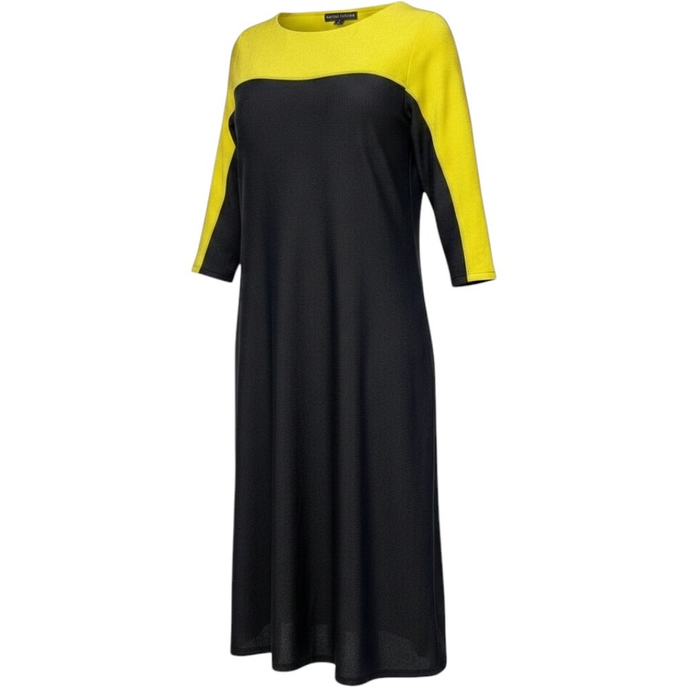 Ralph Lauren Women Dress Silk Colorblock XS Modernist Yellow Black Midi